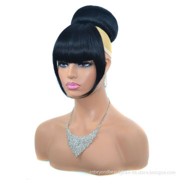 Chignon With Bangs Set Heat Resistant Fiber Straight Hair Bang Wig For Women Clip In Hair Extension
